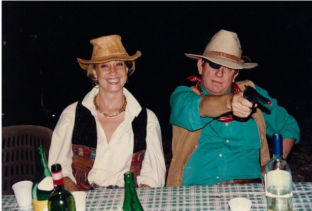 At 50 as Rooster Cogburn with Diamond Lil De Rham, owner of the Silver Slipper. Lil was lightning fast on the draw and is famous for having read the entire works of Shakespeare while riding shotgun for the Overland Stage